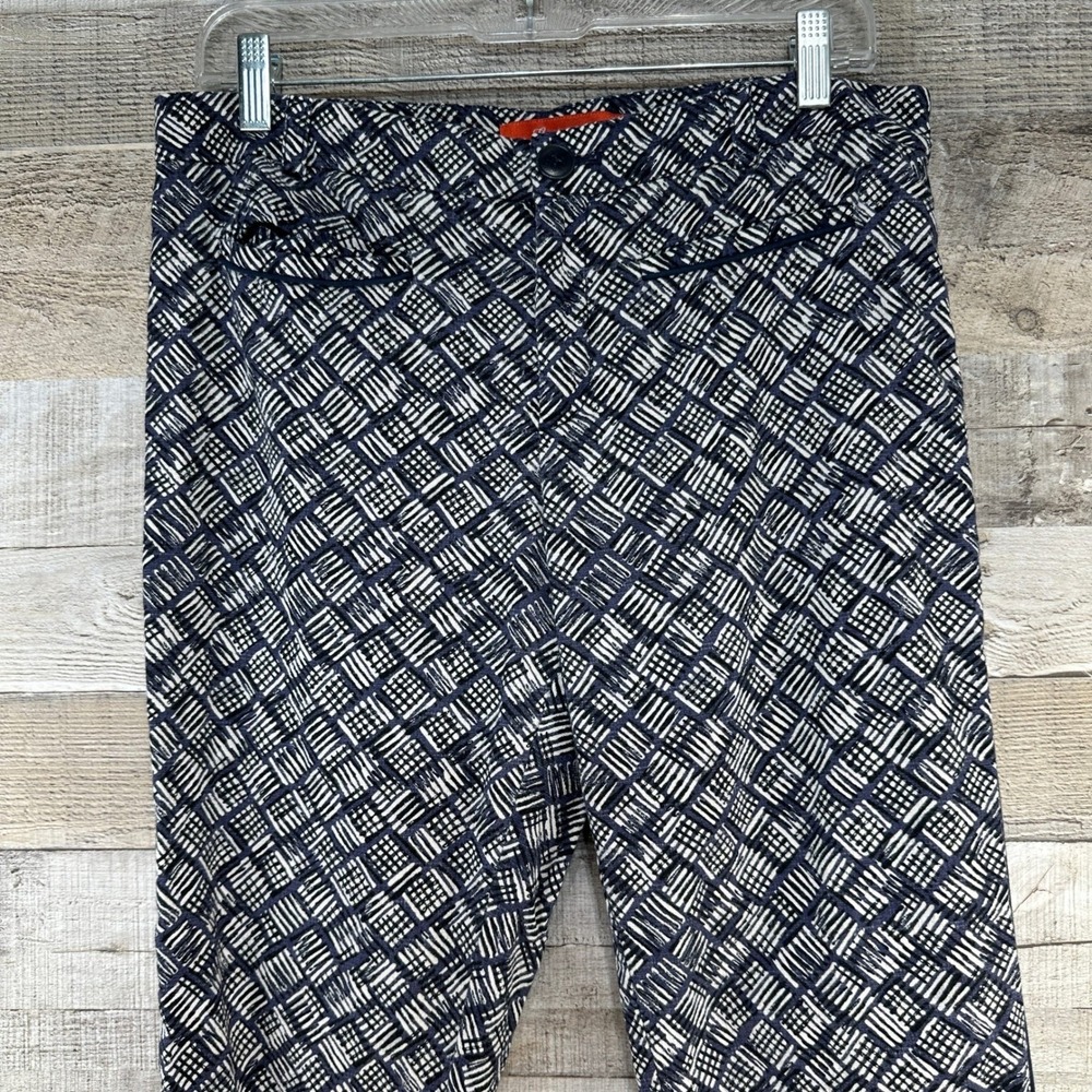 Cartonnier Anthropologie Navy White Geometric Hatch Print Ankle Pants Size‎ 10